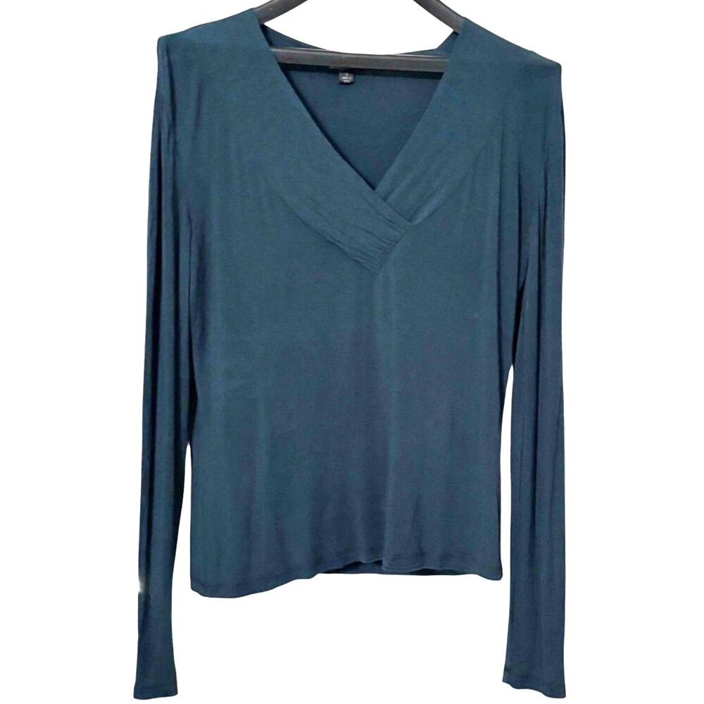 Lafayette 148 New York Wrap V-Neck Long Sleeve Top Teal Stretch Size S